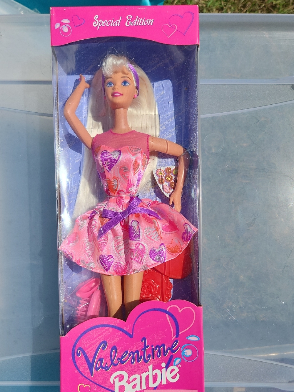 1997 Barbie Valentine Pink Packaging with Heart Graphics